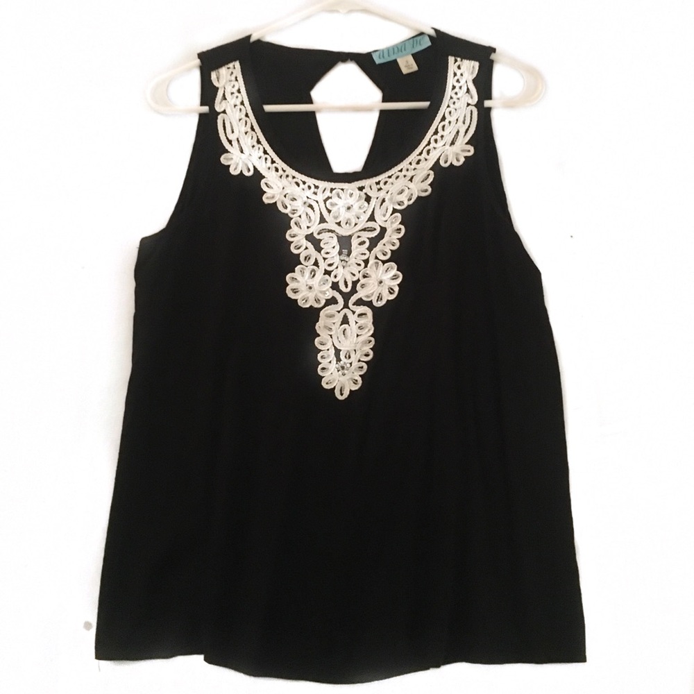 Embroidered Neckline Tank Too